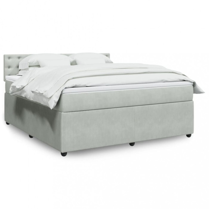 Gossi pat box spring cu saltea, gri deschis, 180x200 cm, catifea