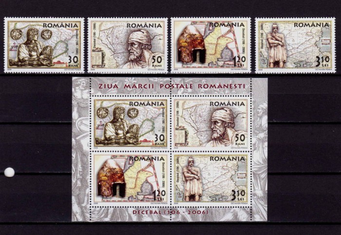✅ RO 2006 , LP 1730+a ,&quot;Ziua marcii rom. - Decebal &quot; - serie+colita 382 , MNH