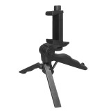 Suport telefon universal cu prindere prin surub si mini trepied 2 in 1, deschidere 10 cm, montura 1 4 inch, ABS negru, suport stabil pentru birou si f