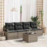 vidaXL Set de canapele pentru grădină, 5 piese cu perne, gri, din ratan sintetic