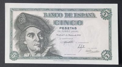Spania, 5 Pesetas 1948. foto