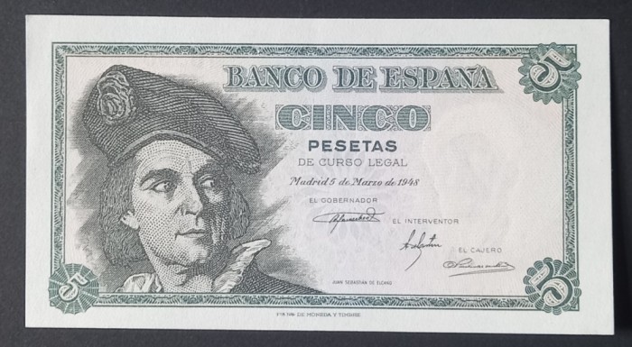 Spania, 5 Pesetas 1948.