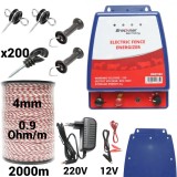 Kit pachet gard electric 6 Joule 12 220V fir 2000m 200 izolatori (BK87583-2000-4mm)