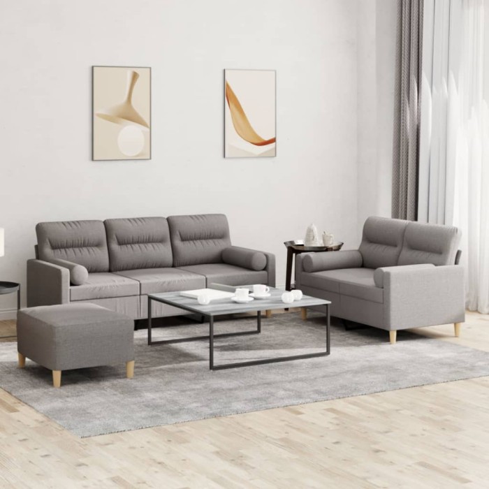 vidaXL Set de canapele cu perne, 3 piese, gri taupe, textil 3201631