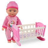 Set Joacă Bebeluș, Baby Doll, 30 cm, Roz, Pătuț Inclinat, Oem