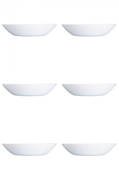 Set farfurii 6 piese, farfurii adanci, opal, albe, diametru 20 cm