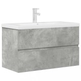 Cumpara ieftin Set mobilier de baie, 2 piese, gri beton, lemn compozit