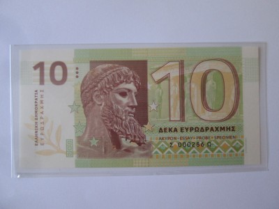 Grecia 10 Drahme 2015 UNC,bancnotă specimen emisiune privată ediție limitată foto