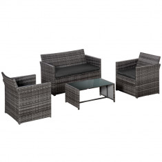 Outsunny Set Mobilier de Grădină Rattan PE 4 Piese, Canapea 2 Locuri, 2 Scaune, Măsuță, Design Elegant, Maro | Aosom Romania