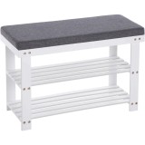 SONGMICS Banca pentru pantofi din bambus, 2 niveluri, cu perna, sarcina 150 kg, 71x29x49 cm, alb si gri Household NewTrend