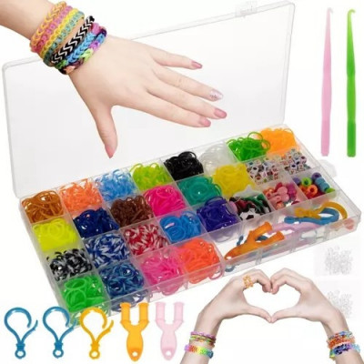 Set creativ accesorii bratari, elemente decorative, 1500 benzi cauciuc, crosete, multicolor foto