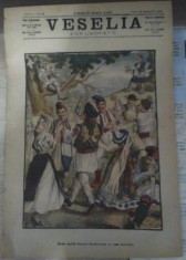 Ziarul Veselia : HORA UNIRII TUTUROR ROMANILOR - gravura, 1906 foto
