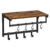 Cumpara ieftin Cuier de perete cu raft, Artool, 8 carlige, otel, pal, negru si maro rustic, 40x24x24 cm