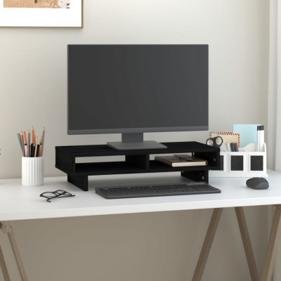 vidaXL Suport pentru monitor, negru, 60x27x14 cm, lemn masiv de pin foto