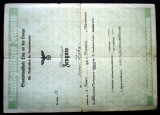 O.181 CERTIFICAT WWII GERMANIA AUSTRIA ZEUGNIS 1943