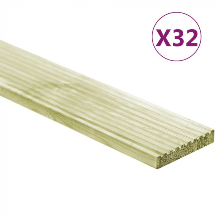 vidaXL Plăci de pardoseală 32 buc. 4,64 m&sup2; 1 m, lemn masiv pin tratat