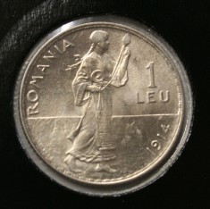 1 LEU 1914 . MONETARIA HAMBURG . PIESA DE COLECTIE . BATERE SLABA NUME GRAVOR . foto