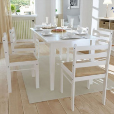 6 scaune de bucatarie din lemn patrate, alb foto