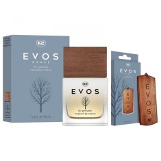 Pachet Complet Odorizant Auto K2 EVOS GRACE VALKIRIA: Pandantiv Lemn + Parfum Spray 50ml, Aroma Floral-Orientala (Bergamota, Iasomie, Cacao)