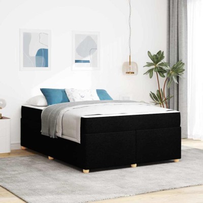 vidaXL Cadru de pat cu saltea Negru 160 x 200 cm țesătură 3399365 foto
