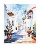 Cumpara ieftin Tablou pictat manual, Santorini, colt de rai, 50x40cm ulei pe panza in cutit efect 3D, gata de agatat pe perete