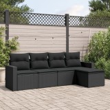 Cumpara ieftin Set mobilier de grădină cu perne, 5 piese, negru, poliratan