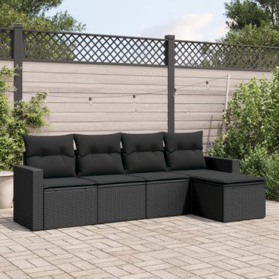 vidaXL Set mobilier de grădină cu perne, 5 piese, negru, poliratan foto