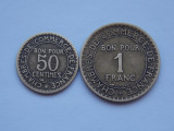 LOT 2 MONEDE 50 CENTIMES, 1 FRANC - 1923 FRANTA, Europa