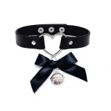 Choker Heart cu Fundita si Clopotel, Negru, Mokko Toys