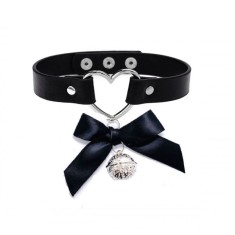 Choker Heart cu Fundita si Clopotel, Negru, Mokko Toys