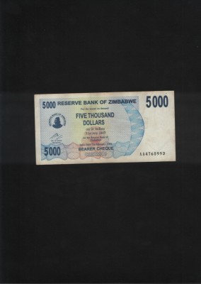 Zimbabwe 5000 dollari dollars 2007 seria4765993 foto