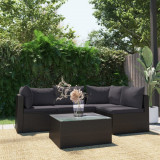 Set mobilier de grădină cu perne, 5 piese, negru, poliratan, vidaXL