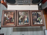 3 Goblen vechi, decor de perete, femei, barbat, oras