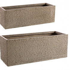 Set 2 jardiniere pentru exterior Rectangular, Bizzotto, 80 x 30 x 30 cm, fibra de sticla si argila, natural