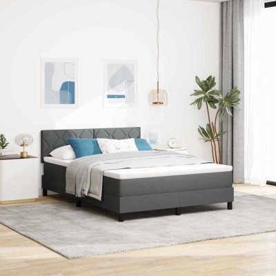 vidaXL Pat boxspring cu saltea Gri &amp;icirc;nchis 140 x 200 cm țesătură 3338770 foto