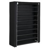 Organizator pentru Pantofi cu 9 Rafturi, Material Textil si Tuburi Metalice, 100 x 28 x 162 cm, Negru