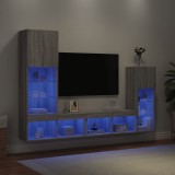vidaXL Unități de perete TV cu LED-uri, 4 piese, gri sonoma, lemn 3216652