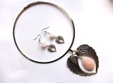 Set pandantiv si cercei cu cuart roz 46609