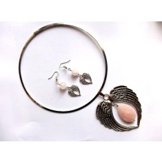 Set pandantiv si cercei cu cuart roz 46609