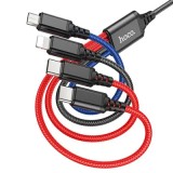 Cumpara ieftin Cablu HOCO 4in1 USB A la Lightning Micro USB 2 x Tip C 2A X76 negru albastru rosu