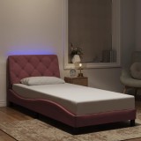 vidaXL Cadru de pat cu lumini LED, roz, 80x200 cm, catifea