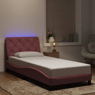 Gossi cadru de pat cu lumini led, roz, 80x200 cm, catifea foto