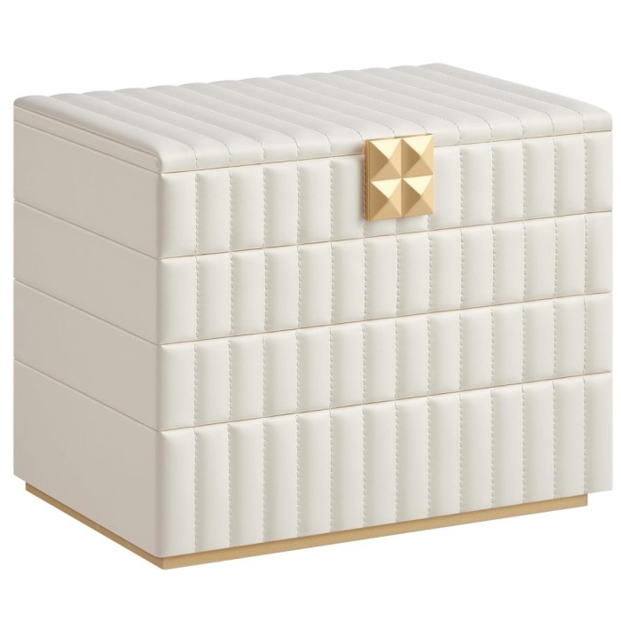 SONGMICS Cutie bijuterii 17x28x21 cm, 4 niveluri, oglinda, captuseala catifea, piele PU alba Household NewTrend