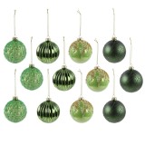 Globuri de Craciun, verde + auriu, HS96658, 8 cm, sticla, rotunde, set 12 bucati
