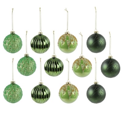 Globuri de Craciun, verde + auriu, HS96658, 8 cm, sticla, rotunde, set 12 bucati foto