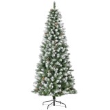 HOMCOM Brad de Crăciun &Icirc;nzăpezit cu 630 Ramuri și 37 Conuri, Brad Artificial cu Bază Detașabilă, &Oslash;75x180 cm, Verde | Aosom Romania