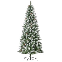 HOMCOM Brad de Crăciun &Icirc;nzăpezit cu 630 Ramuri și 37 Conuri, Brad Artificial cu Bază Detașabilă, &Oslash;75x180 cm, Verde | Aosom Romania