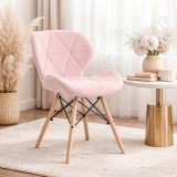 Cumpara ieftin Scaun stil scandinav, Artool, Lago, catifea roz, picioare lemn natur, 48x43x74 cm