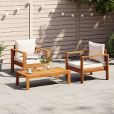 VidaXL Set de canapele de grădină cu perne, 3 piese, lemn masiv acacia