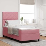 vidaXL Pat cu arcuri cu saltea cu headboard Roz 100 x 200 cm Catifea 3343363